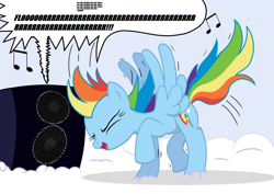 Size: 1132x800 | Tagged: safe, artist:bcrich40, edit, rainbow dash, pegasus, pony, bodies, dancing, drowning pool, let the bodies hit the floor, meme, parody, speakers, youtube