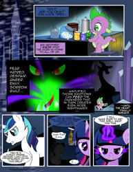 Size: 1275x1650 | Tagged: safe, artist:dsana, king sombra, shining armor, spike, twilight sparkle, twilight sparkle (alicorn), alicorn, dragon, pony, unicorn, comic:the shadow shard, comic, crying, dark magic, food, magic, sugar (food)