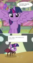 Size: 460x879 | Tagged: safe, derpibooru import, edit, screencap, fluttershy, twilight sparkle, twilight sparkle (alicorn), alicorn, pegasus, pony, the one where pinkie pie knows, 1000 hours in ms paint, ant, female, mare, ms paint, pun, twilant