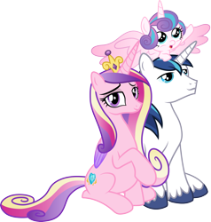 Size: 3000x3148 | Tagged: safe, artist:cloudyglow, edit, editor:slayerbvc, princess cadance, princess flurry heart, shining armor, alicorn, pony, unicorn, baby, baby pony, family, female, filly, male, missing accessory, pregdance, pregnant, simple background, transparent background, vector