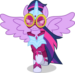 Size: 4608x4500 | Tagged: safe, artist:xebck, derpibooru import, masked matter-horn, twilight sparkle, twilight sparkle (alicorn), alicorn, pony, power ponies (episode), absurd resolution, clothes, female, goggles, mare, outfit, power ponies, raised hoof, simple background, solo, spread wings, superhero, transparent background, vector