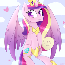 Size: 1000x1000 | Tagged: safe, artist:ultrard, princess cadance, alicorn, pony, colored pupils, flying, heart, solo