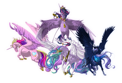 Size: 2190x1493 | Tagged: safe, artist:germandark, princess cadance, princess celestia, princess luna, twilight sparkle, twilight sparkle (alicorn), alicorn, pony, alicorn tetrarchy, hoers, realistic