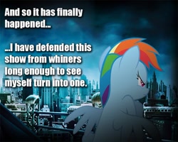 Size: 640x511 | Tagged: safe, rainbow dash, pegasus, pony, alicorn drama, blue coat, female, mare, multicolored mane