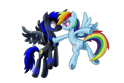 Size: 1024x683 | Tagged: safe, artist:gatodelfuturo, rainbow dash, oc, alicorn, pegasus, pony, alicorn oc, canon x oc, female, male, shipping, simple background, straight, transparent background, underhoof