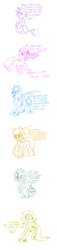 Size: 1000x4406 | Tagged: safe, artist:chickenwhite, derpibooru import, applejack, fluttershy, pinkie pie, rainbow dash, rarity, twilight sparkle, classical unicorn, earth pony, pegasus, pony, unicorn, blank flank, cloven hooves, filly, filly applejack, filly fluttershy, filly pinkie pie, filly rainbow dash, filly rarity, filly twilight sparkle, floppy ears, leonine tail, mane six, misleading, shaking, unshorn fetlocks, younger