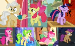 Size: 992x616 | Tagged: safe, derpibooru import, screencap, apple bloom, chickadee, mayor mare, ms. peachbottom, pinkie pie, scootaloo, twilight sparkle, twilight sparkle (alicorn), alicorn, earth pony, pony, games ponies play, magical mystery cure, sleepless in ponyville, the last roundup, the one where pinkie pie knows, animated, desperation, female, mare, need to pee, omorashi, out of context, potty dance, potty emergency, potty time, prancing, trotting, trotting in place