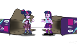 Size: 3500x2000 | Tagged: safe, artist:avastindy, derpibooru import, sci-twi, twilight sparkle, twilight sparkle (alicorn), alicorn, equestria girls, friendship games, clothes, crystal prep, crystal prep academy uniform, equestria girls logo, lego, lego friends, mini-doll, school uniform, simple background, toy, twolight, white background