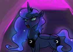 Size: 1200x852 | Tagged: safe, artist:mylittlegodzilla, princess luna, alicorn, pony, frown, open mouth, solo