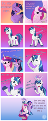 Size: 1200x3000 | Tagged: source needed, safe, artist:grayworldcorporation, princess cadance, princess flurry heart, shining armor, twilight sparkle, twilight sparkle (alicorn), alicorn, pony, unicorn, comics, female, male, mare, sample, shining armor is a goddamn genius, stallion