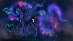 Size: 1024x576 | Tagged: safe, artist:black-opal1, princess luna, alicorn, pony, galaxy mane, magic, solo, telekinesis