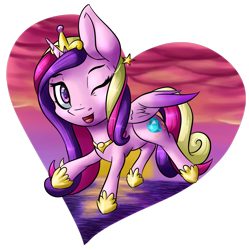 Size: 1796x1800 | Tagged: safe, artist:itresad, princess cadance, alicorn, pony, chibi, cute, cutedance, heart, one eye closed, open mouth, simple background, solo, transparent background, wink