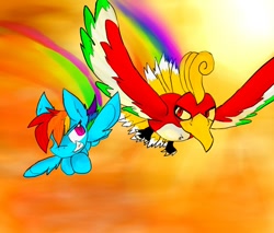 Size: 600x512 | Tagged: safe, artist:tsquare864, rainbow dash, pegasus, pony, crossover, ho-oh, pokémon