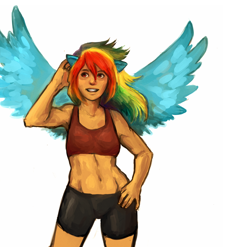 Size: 1280x1263 | Tagged: safe, artist:chainsawkoala, rainbow dash, eared humanization, humanized, winged humanization