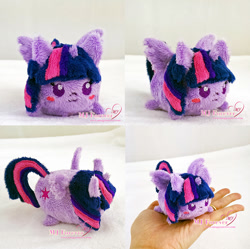 Size: 1000x995 | Tagged: safe, artist:moggymawee, derpibooru import, twilight sparkle, twilight sparkle (alicorn), alicorn, pony, blob, blob ponies, blush sticker, blushing, chubbie, cute, female, hand, irl, mare, photo, plushie, solo, tsum tsum, twiabetes