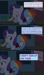 Size: 1280x2182 | Tagged: safe, artist:dtcx97, rainbow dash, rarity, pegasus, pony, unicorn, filly, i never asked for this, rain, the ponyville diaries, tumblr