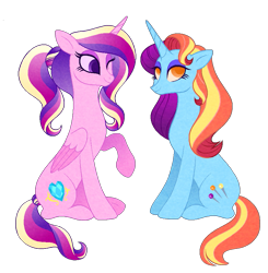 Size: 881x899 | Tagged: safe, artist:carouselunique, princess cadance, sassy saddles, alicorn, pony, unicorn, 80s, female, flirting, friendship, teen princess cadance, teenager