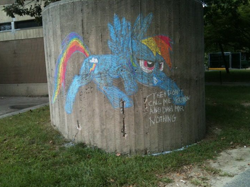 Size: 710x532 | Tagged: safe, rainbow dash, pegasus, pony, chalk, graffiti, photo, text