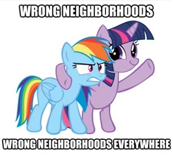 Size: 627x564 | Tagged: safe, rainbow dash, twilight sparkle, pegasus, pony, faic, image macro, meme, twiface, wrong neighborhood, x x everywhere