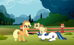 Size: 1412x860 | Tagged: safe, artist:saphi-boo, applejack, shining armor, oc, earth pony, pony, unicorn, female, filly, male, offspring, parent:applejack, parent:shining armor, parents:shiningjack, shiningjack, shipping, straight