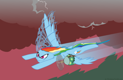 Size: 876x572 | Tagged: safe, artist:brutamod, rainbow dash, tank, pegasus, pony, blue coat, female, flying, mare, multicolored mane, solo