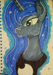 Size: 1869x2675 | Tagged: safe, artist:luna-shores, princess luna, alicorn, pony, bust, female, mare, marker drawing, portrait, simple background, solo, traditional art, white background