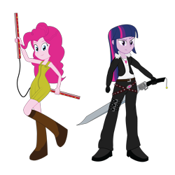 Size: 5000x5000 | Tagged: safe, artist:amante56, derpibooru import, pinkie pie, twilight sparkle, twilight sparkle (alicorn), alicorn, equestria girls, absurd resolution, crossover, final fantasy, final fantasy viii, gunblade, selphie tilmitt, squall leonhart