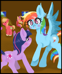 Size: 426x508 | Tagged: safe, big macintosh, rainbow dash, scootaloo, twilight sparkle, pegasus, pony, drunk, drunk twilight, female, lesbian, male, shipping, twidash, wingboner