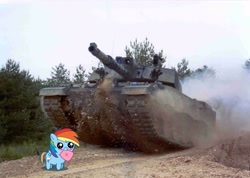 Size: 2048x1457 | Tagged: safe, rainbow dash, challenger 2, filly, irl, photo, ponies in real life, tank (vehicle)