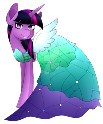 Size: 1024x1229 | Tagged: safe, artist:scarlet-spectrum, derpibooru import, twilight sparkle, twilight sparkle (alicorn), alicorn, pony, clothes, dress, female, mare, princess dress, simple background, solo, transparent background, watermark