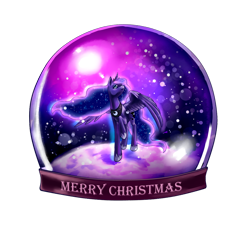 Size: 1024x1024 | Tagged: safe, artist:princessdoragon, princess luna, alicorn, pony, raised hoof, snow, snow globe, solo, spread wings