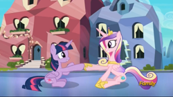 Size: 2475x1395 | Tagged: safe, screencap, princess cadance, twilight sparkle, twilight sparkle (alicorn), alicorn, pony, the times they are a changeling, duo, sisters-in-law, sunshine sunshine