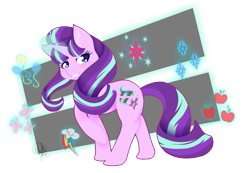 Size: 1461x1009 | Tagged: safe, artist:pillonchou, derpibooru import, starlight glimmer, twilight sparkle (alicorn), pony, unicorn, cutie mark, equal sign, female, looking back, magic, mane six, mare, raised hoof, signature, solo