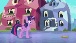 Size: 500x281 | Tagged: safe, screencap, princess cadance, twilight sparkle, twilight sparkle (alicorn), alicorn, pony, the times they are a changeling, animated, butt shake, dancing, discovery family logo, duo, hug, sisters-in-law, sunshine sunshine