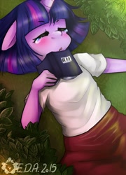 Size: 2500x3480 | Tagged: safe, artist:deadlionofinsanity, derpibooru import, twilight sparkle, anthro, book, crying, grass, solo