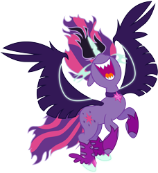 Size: 6100x6700 | Tagged: safe, artist:caliazian, derpibooru import, midnight sparkle, sci-twi, twilight sparkle, pony, equestria girls, friendship games, absurd resolution, adobe illustrator, commission, equestria girls ponified, evil laugh, horn, necklace, nose in the air, open mouth, pendant, ponified, sharp teeth, simple background, solo, transparent background, vector, wings