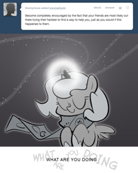 Size: 666x833 | Tagged: safe, artist:egophiliac, princess luna, alicorn, pony, ask, cartographer's muffler, eyes closed, filly, grayscale, magic, monochrome, moonstuck, solo, tumblr, woona, younger