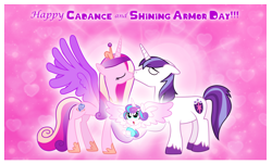 Size: 2656x1602 | Tagged: safe, artist:90sigma, artist:andoanimalia, artist:xebck, princess cadance, princess flurry heart, shining armor, alicorn, pony, unicorn, baby, baby pony, daughter, diaper, eyes closed, family, father and child, father and daughter, female, holiday, kissing, male, married couple, mother and child, mother and daughter, open mouth, parent, parent and child, prince of love, princess of love, shiningcadance, shipping, sparkle family, straight, valentine's day, wallpaper