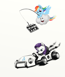 Size: 1100x1300 | Tagged: safe, artist:php2, rainbow dash, rarity, pegasus, pony, unicorn, go-kart, lakitu, mario kart, parody, super mario bros.