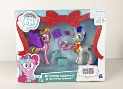 Size: 1191x862 | Tagged: safe, pinkie pie, princess cadance, princess flurry heart, shining armor, alicorn, earth pony, pony, unicorn, best gift ever, bottle, christmas, hearth's warming eve, holiday, present, teddy bear, toy