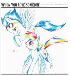 Size: 900x961 | Tagged: safe, artist:cloudseviin, rainbow dash, soarin', pegasus, pony, shipping, soarindash