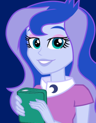Size: 434x554 | Tagged: safe, princess luna, vice principal luna, equestria girls, blue background, official, simple background, smiling, solo
