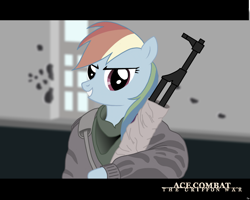 Size: 2000x1600 | Tagged: safe, rainbow dash, pegasus, pony, ace combat, ak, ak-47, assault rifle, crossover, gun, rifle, solo wing pixy, weapon