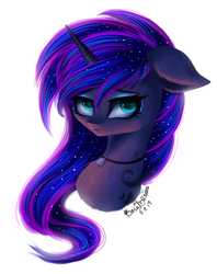 Size: 1600x2023 | Tagged: safe, artist:likelike1, princess luna, alicorn, pony, bust, jewelry, necklace, portrait, simple background, solo, white background