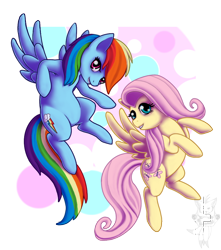 Size: 850x961 | Tagged: safe, artist:bluedemon00, fluttershy, rainbow dash, pegasus, pony, blue coat, female, mare, multicolored mane, pink mane, wings, yellow coat