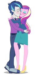 Size: 1202x2568 | Tagged: safe, artist:invisibleink, dean cadance, princess cadance, shining armor, equestria girls, alumnus shining armor, and that's how flurry heart was made, blushing, commission, couple, female, kissing, male, romance, romantic, shiningcadance, shipping, show accurate, simple background, straight, this will end in pregnancy, transparent background