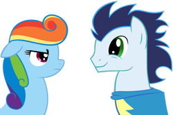 Size: 1024x685 | Tagged: safe, artist:madzik0107, rainbow dash, soarin', pegasus, pony, shipping, soarindash