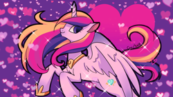 Size: 1366x768 | Tagged: safe, artist:cay, princess cadance, alicorn, pony, crown, female, horn, mare, multicolored mane, solo