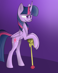 Size: 960x1200 | Tagged: safe, artist:leralopatina767, derpibooru import, twilight sparkle, twilight sparkle (alicorn), alicorn, pony, bipedal leaning, female, mare, smirk, solo, twilight scepter