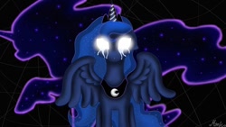 Size: 1024x576 | Tagged: safe, artist:mimicproductions, princess luna, tantabus, alicorn, pony, crying, glowing eyes, solo